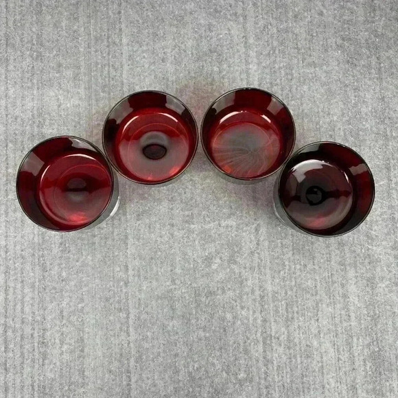 Set of 4 Vintage Ruby Red Glass Dessert Cups Clear Stem - Picture 2 of 8